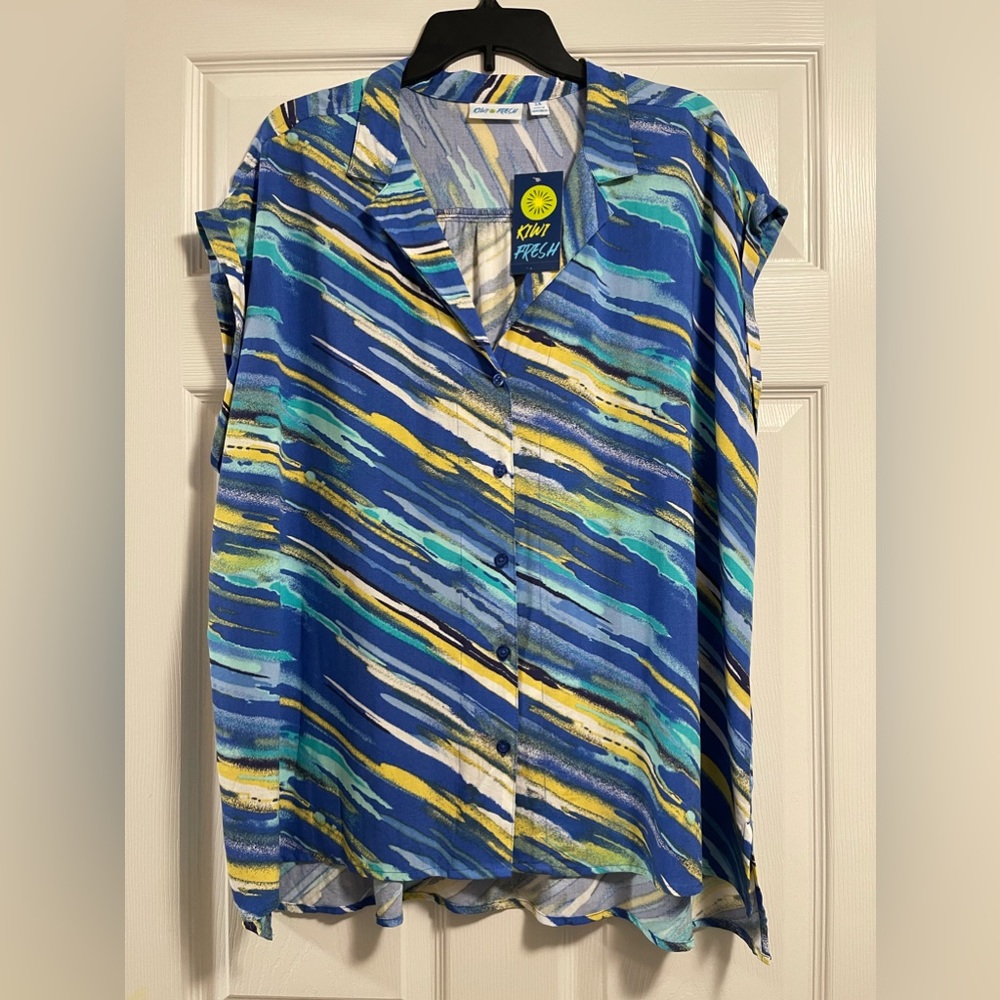 Kiwi Fresh Women’s Amparo Combo Sleeveless Button Down Shirt Plus 2X NWT